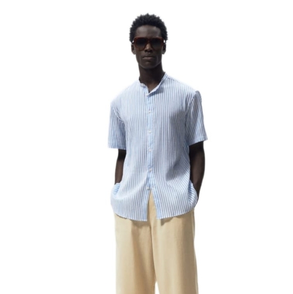 ZARA TEXTURED STRIPED SHIRT BLUE | 6103/471 SIZE M - Picture 1 of 15